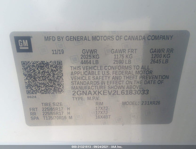 2GNAXKEV2L6183033
