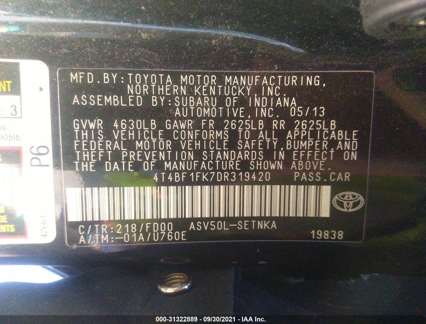 4T4BF1FK7DR319420