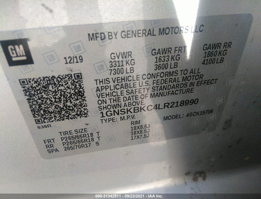 1GNSKBKC4LR218990