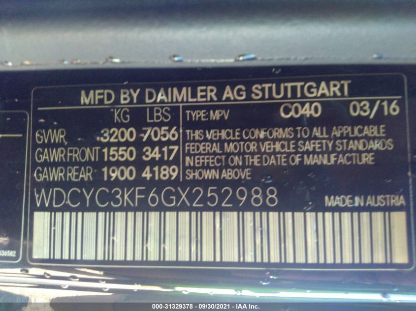 VIN WDCYC3KF6GX252988 2016 Mercedes-Benz G-Class, G... no.9