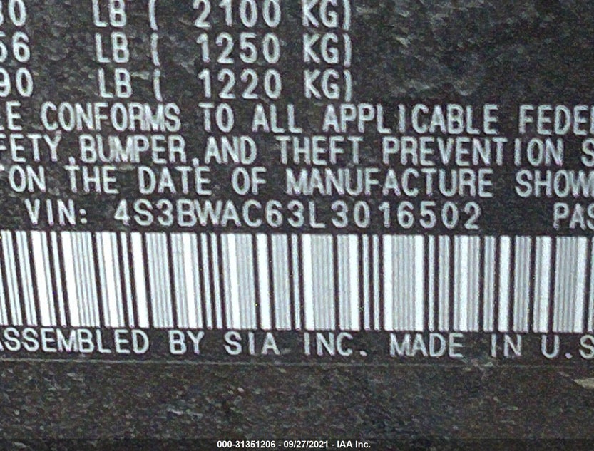 4S3BWAC63L3016502