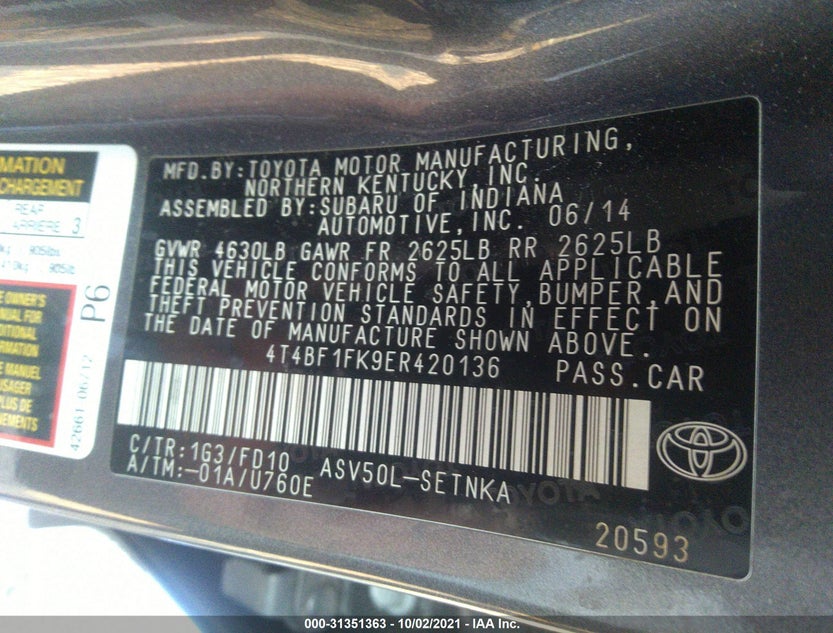 4T4BF1FK9ER420136