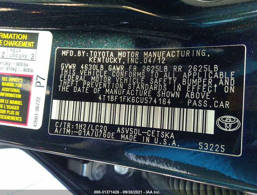 4T1BF1FK6CU574164