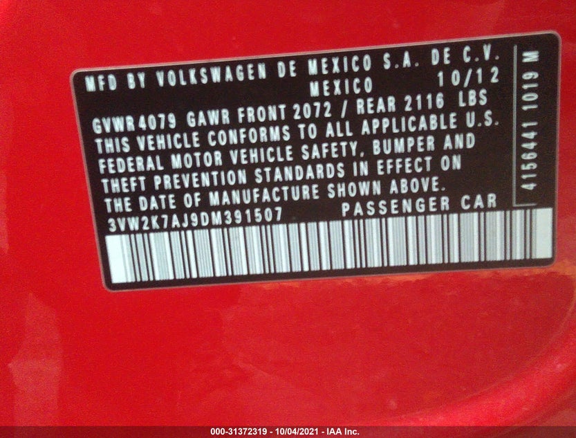 3VW2K7AJ9DM391507