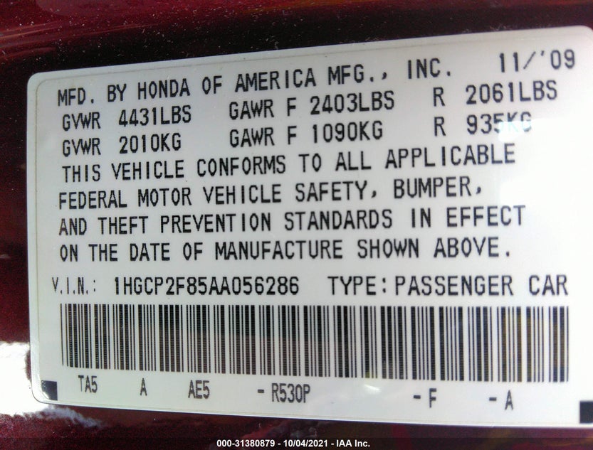 1HGCP2F85AA056286