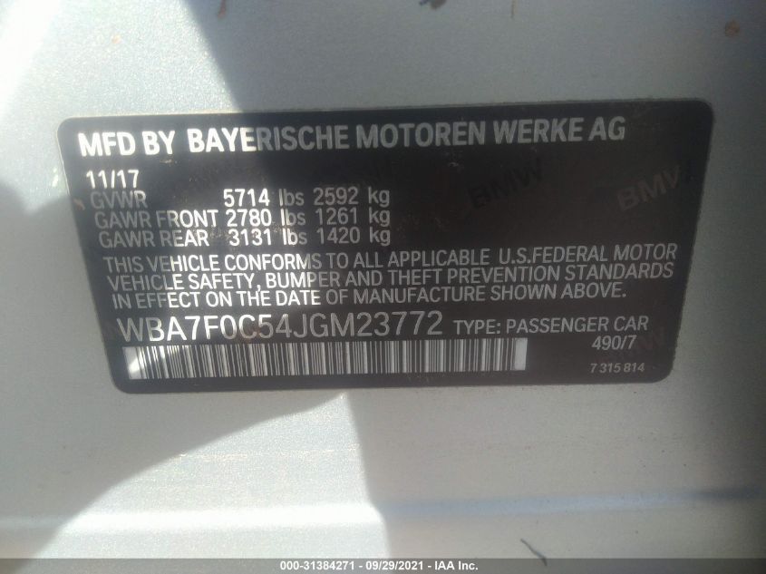 WBA7F0C54JGM23772 2018 BMW 750I