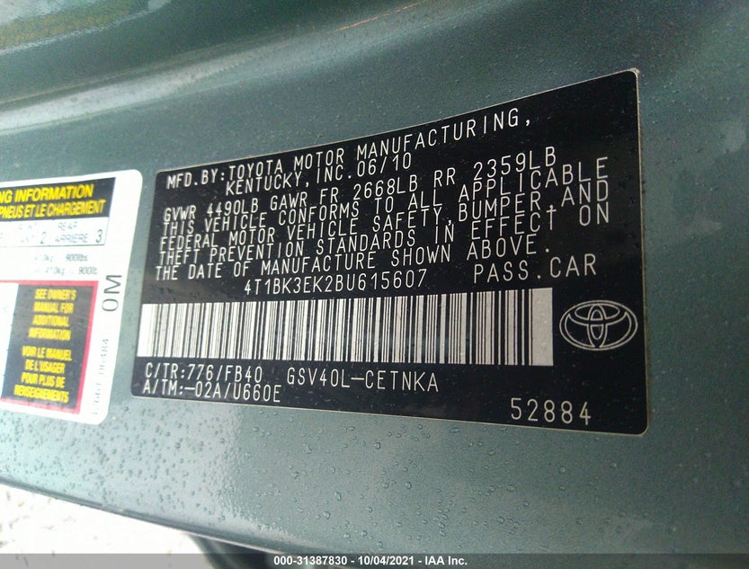 4T1BK3EK2BU615607