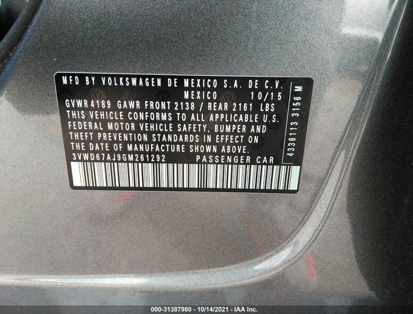 3VWD67AJ9GM261292