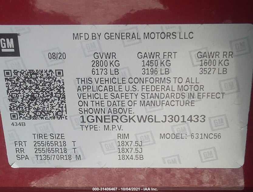 1GNERGKW6LJ301433