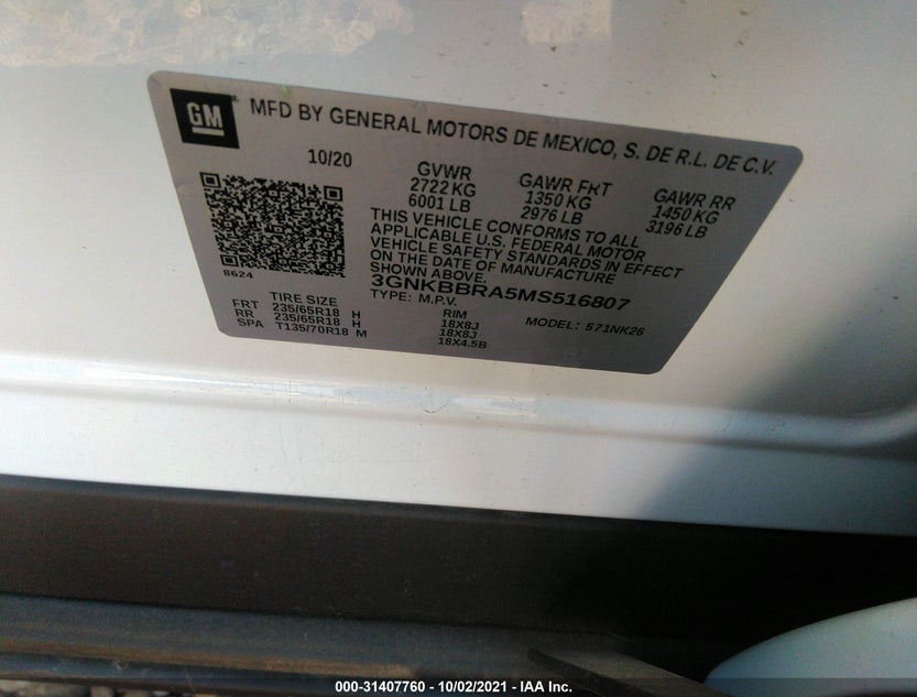 3GNKBBRA5MS516807