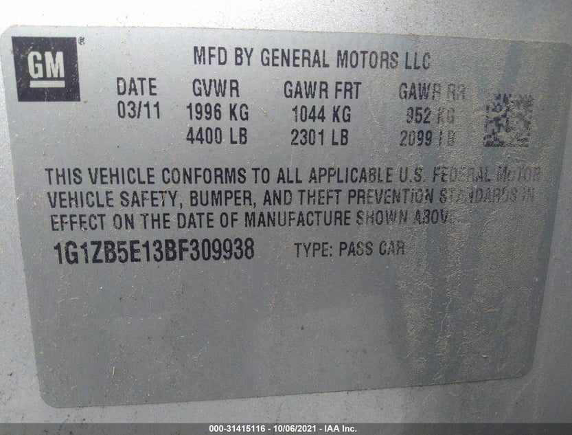 1G1ZB5E13BF309938