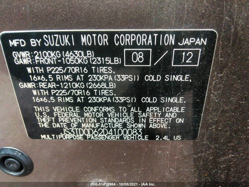 VIN JS3TD0D62D4100083 2013 Suzuki Grand Vitara, Pre... no.9