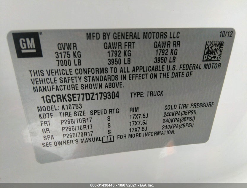 1GCRKSE77DZ179304