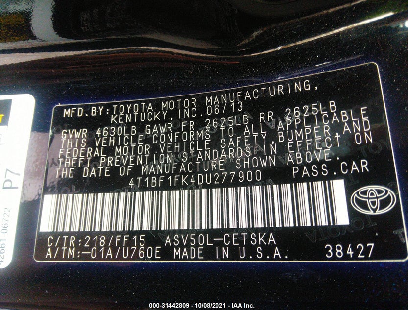 4T1BF1FK4DU277900