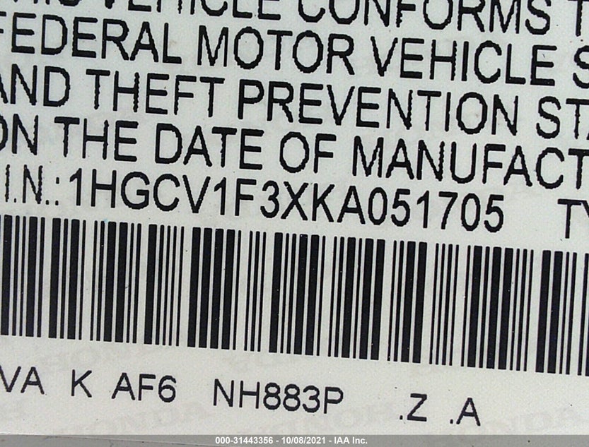 1HGCV1F3XKA051705