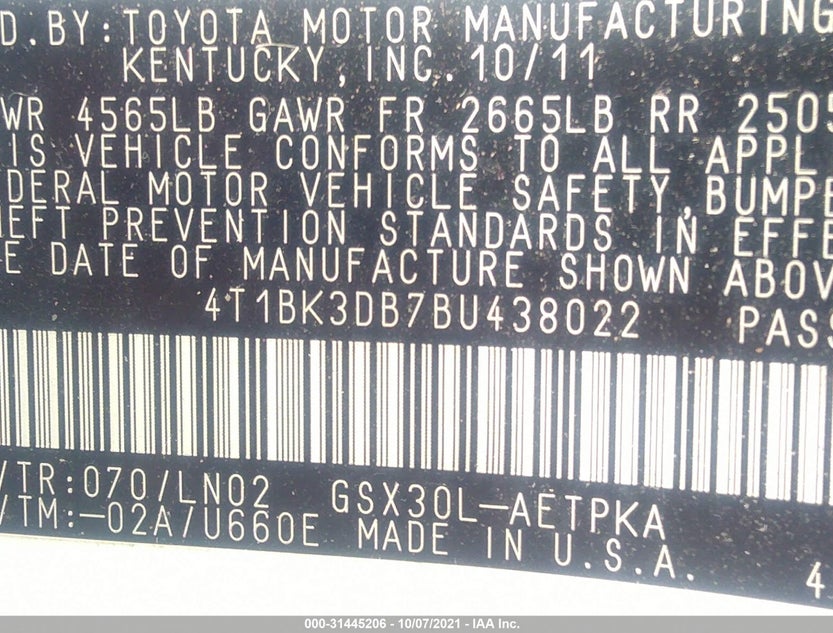 4T1BK3DB7BU438022