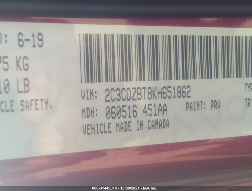 2C3CDZBT8KH651862