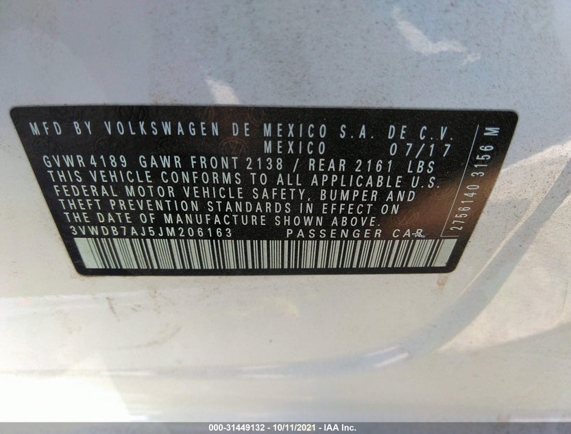 3VWDB7AJ5JM206163