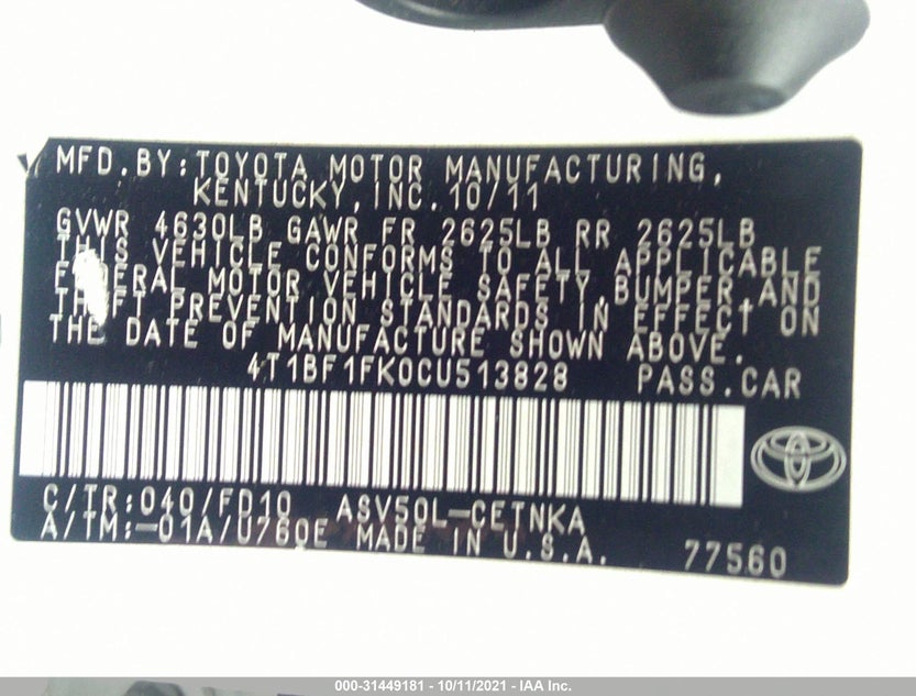4T1BF1FK0CU513828