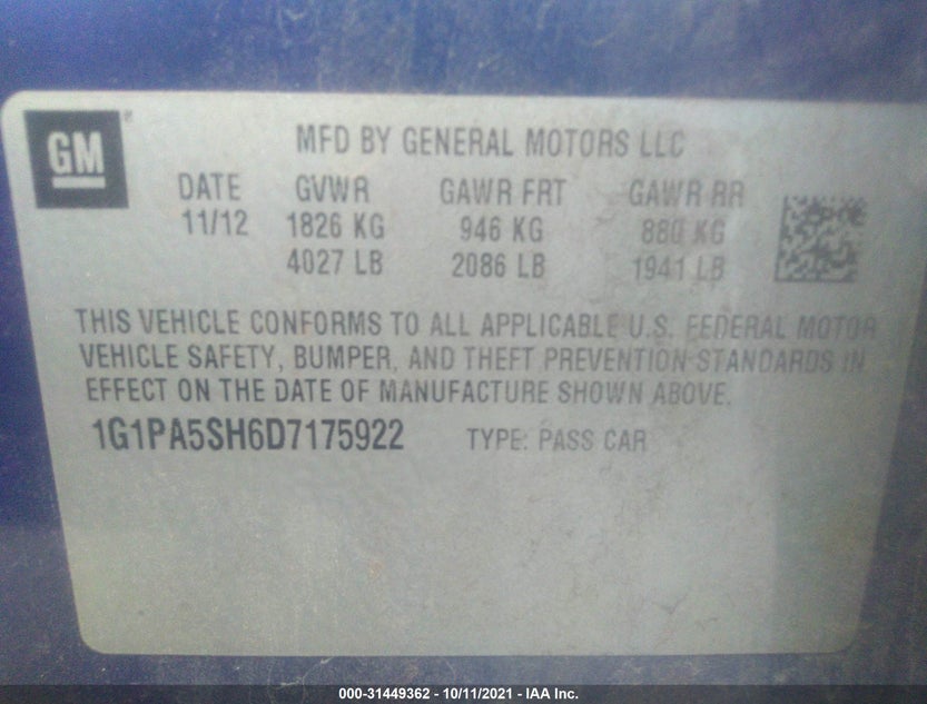 1G1PA5SH6D7175922