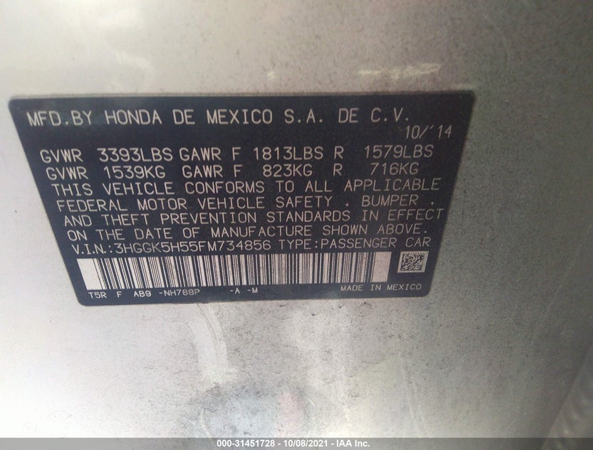 3HGGK5H55FM734856