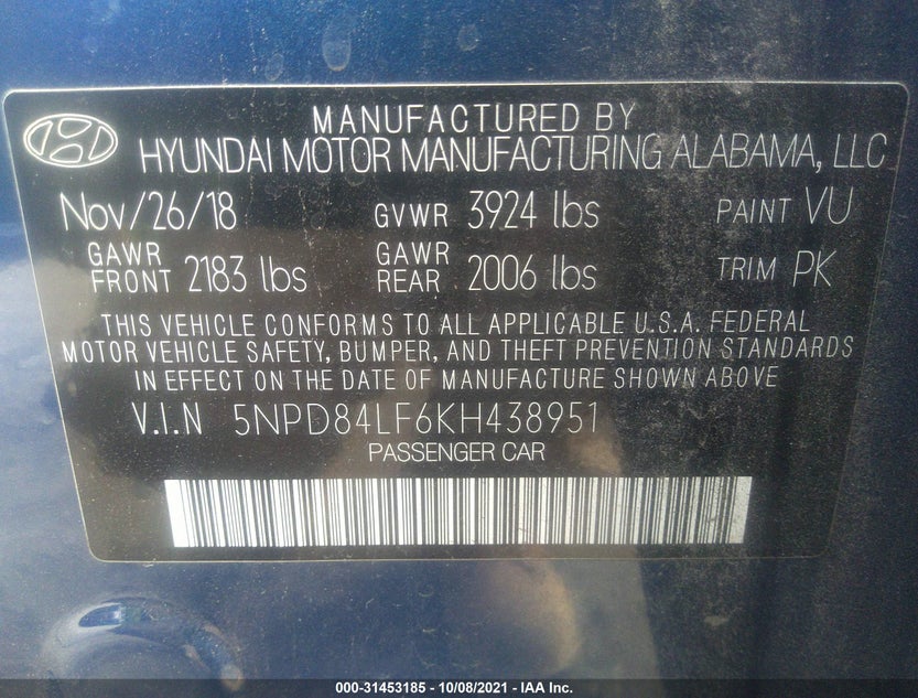 5NPD84LF6KH438951