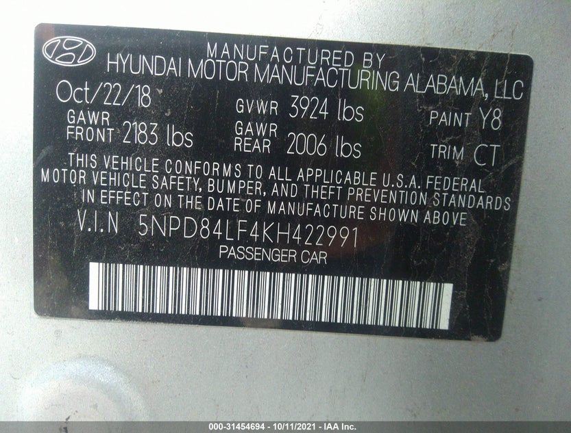 5NPD84LF4KH422991