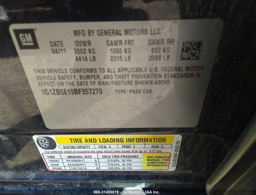 1G1ZB5E19BF357279