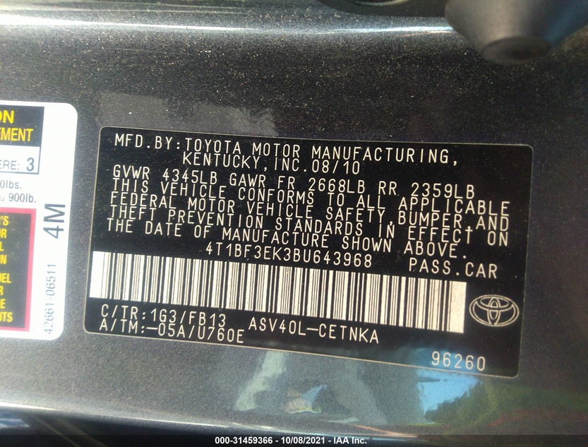 4T1BF3EK3BU643968