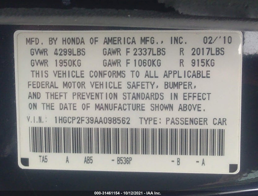 1HGCP2F39AA098562