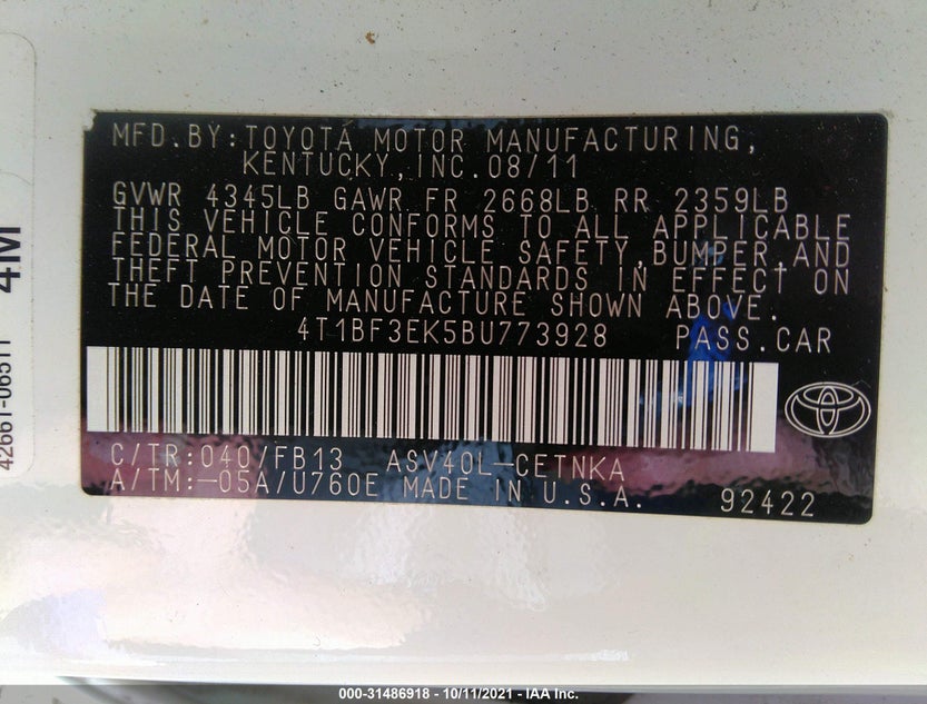 4T1BF3EK5BU773928
