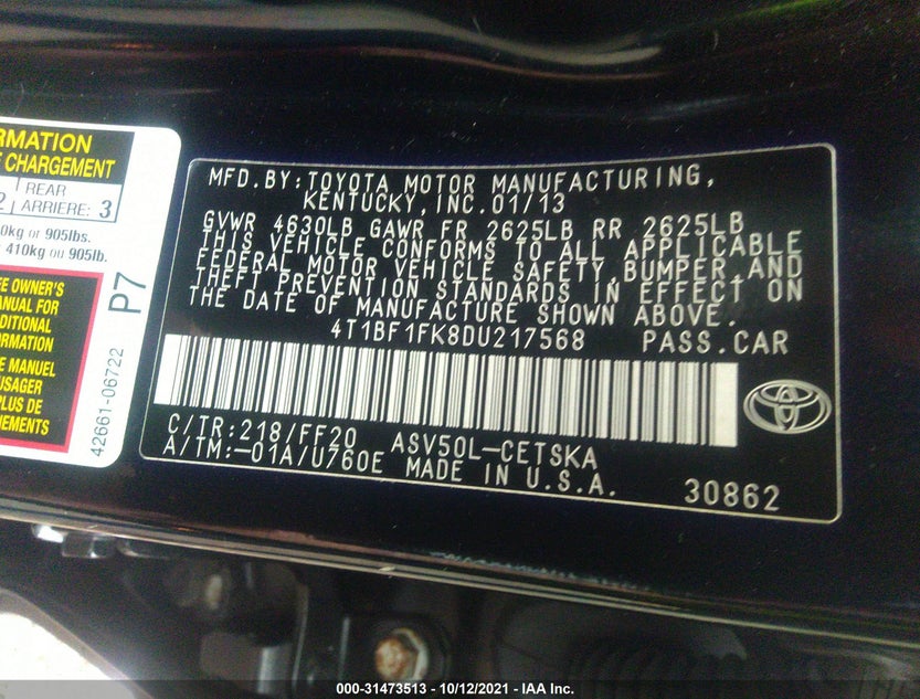 4T1BF1FK8DU217568