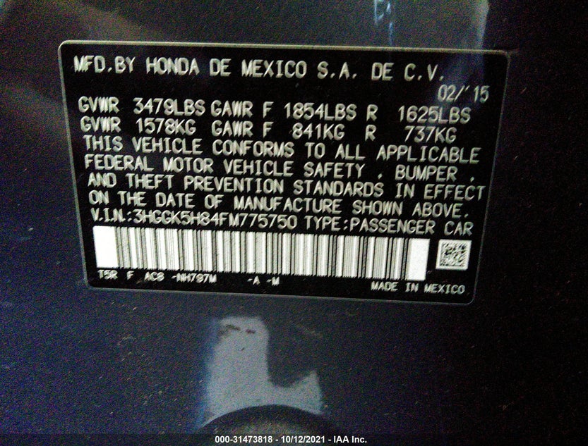 3HGGK5H84FM775750