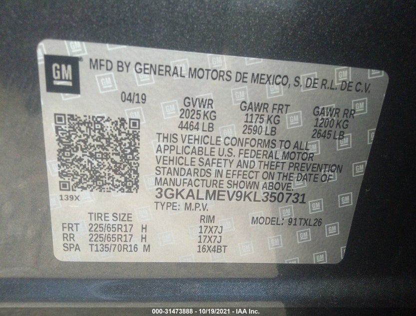 3GKALMEV9KL350731
