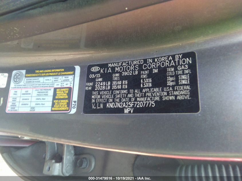 2015 Kia Soul VIN: KNDJN2A25F7207775 Lot: 31479516