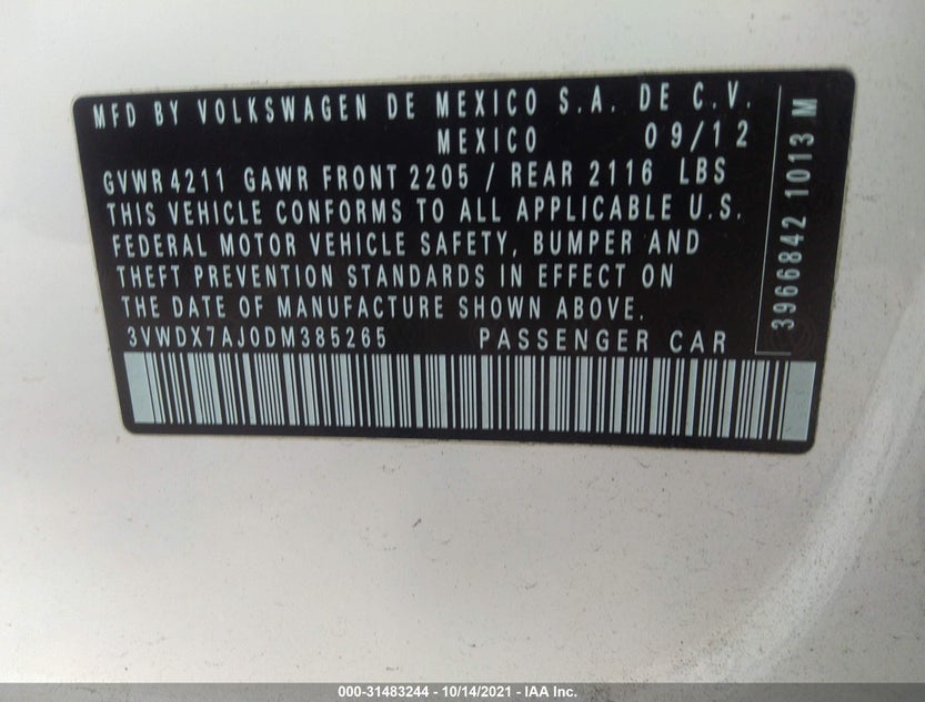 3VWDX7AJ0DM385265