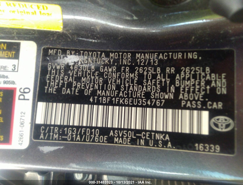 4T1BF1FK6EU354767