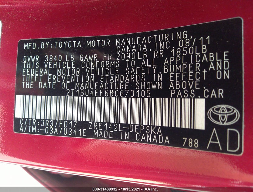 2T1BU4EE6BC670105