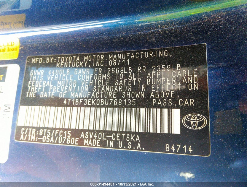 4T1BF3EK0BU768135