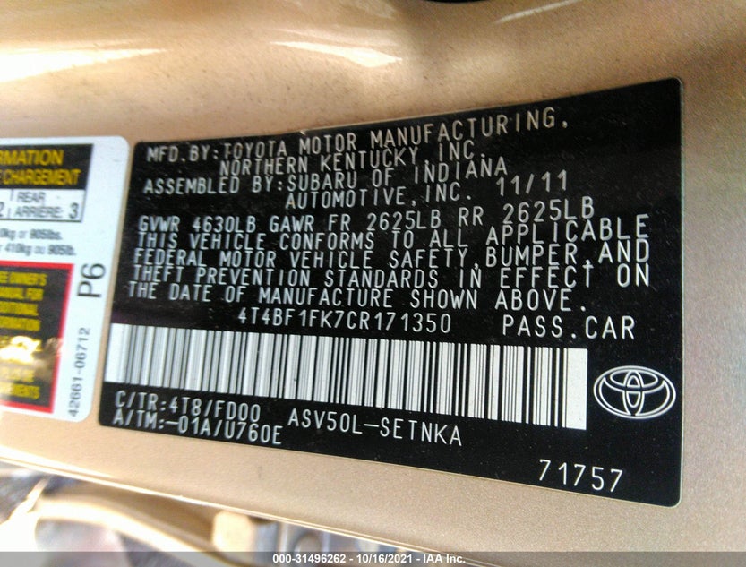 4T4BF1FK7CR171350