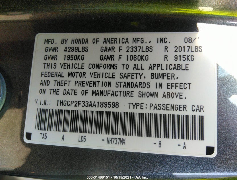 1HGCP2F33AA189598