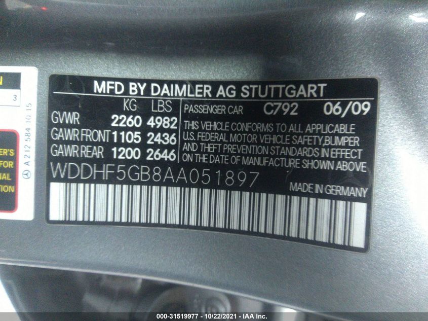 WDDHF5GB8AA051897 2010 Mercedes-Benz E 350