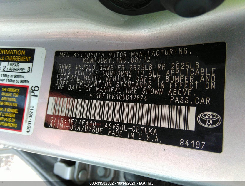 4T1BF1FK1CU612674