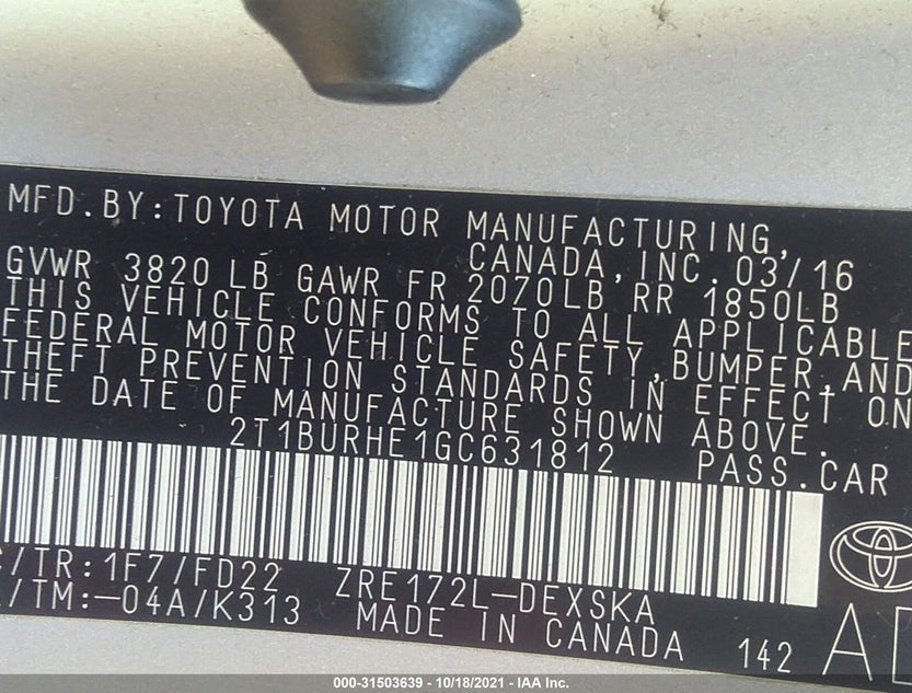 2T1BURHE1GC631812