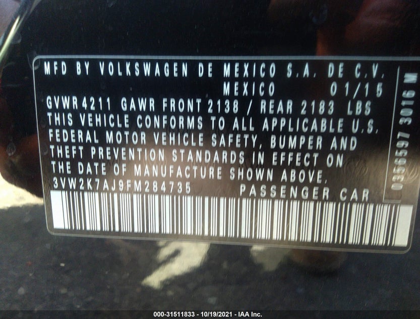 3VW2K7AJ9FM284735