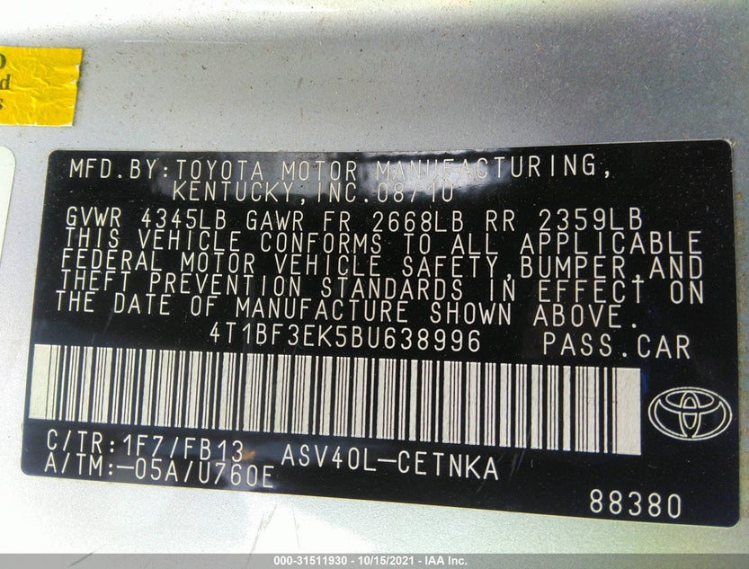 4T1BF3EK5BU638996