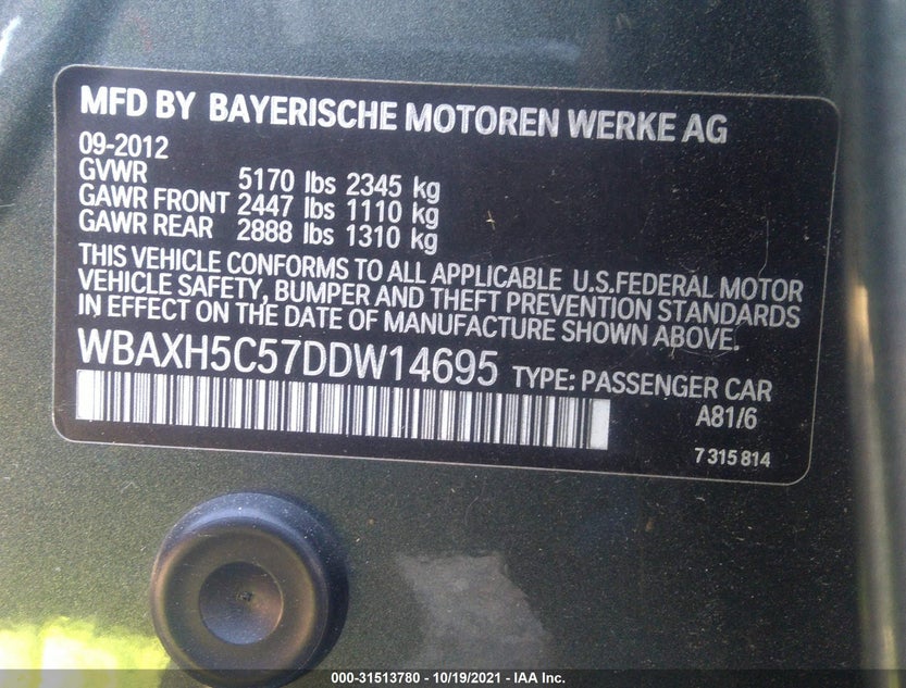 WBAXH5C57DDW14695