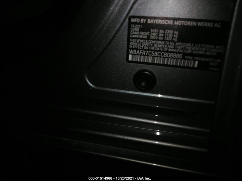 2012 BMW 5 Series 535I VIN: WBAFR7C58CC808886 Lot: 31514966