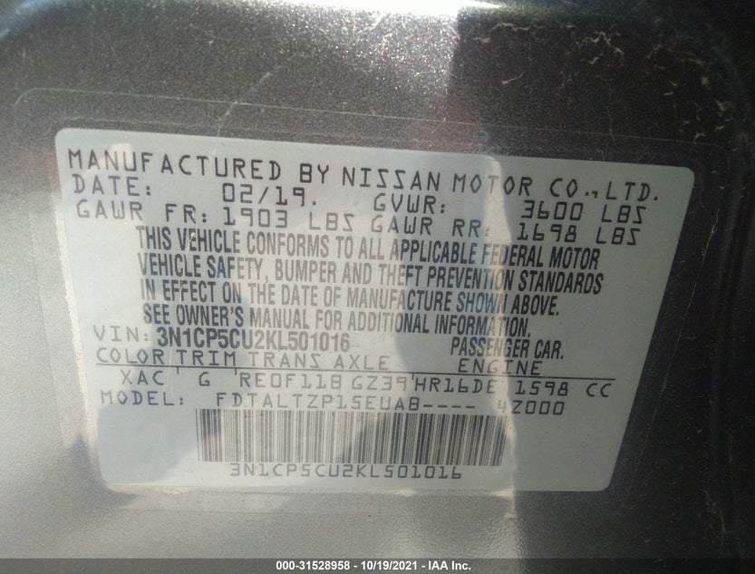 3N1CP5CU2KL501016