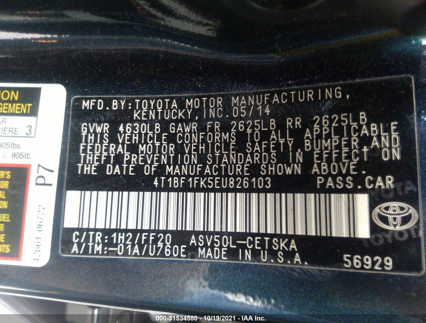 4T1BF1FK5EU826103